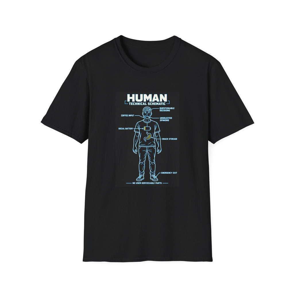 Human Technical Schematic - Black T-Shirt