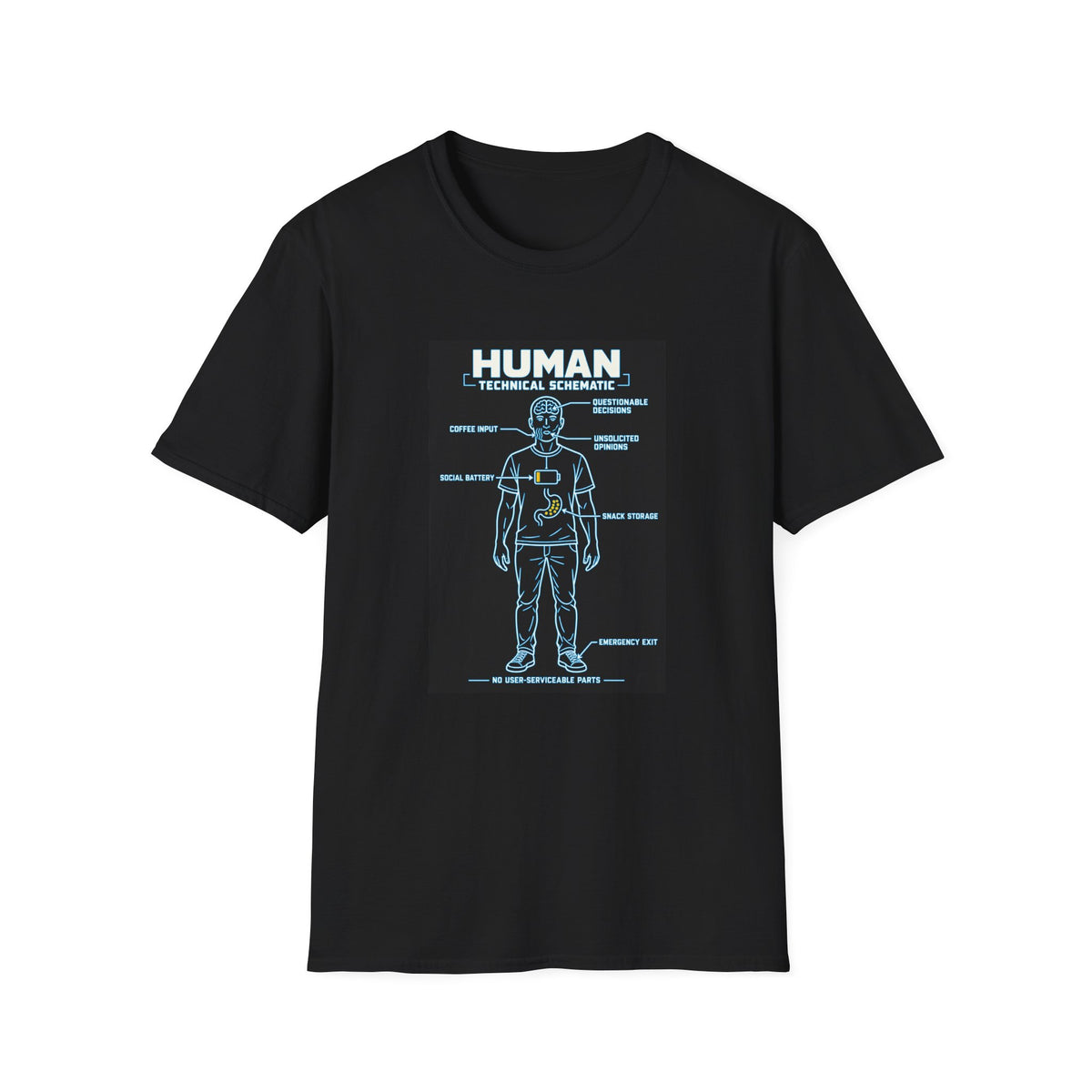 Human Technical Schematic - Black T-Shirt
